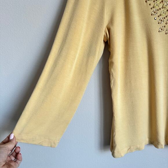 St John Yellow V-Neck Top Embellished Beaded Party Holiday Glam Classic - Picture 4 of 16